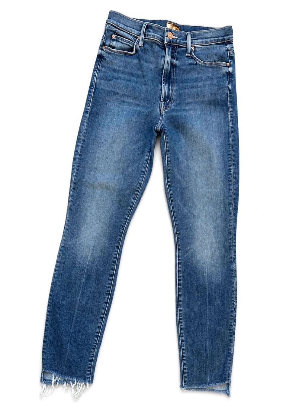 MOTHER The Stunner Zip Ankle Step Fray Jeans — “Walking on Coals” Wash